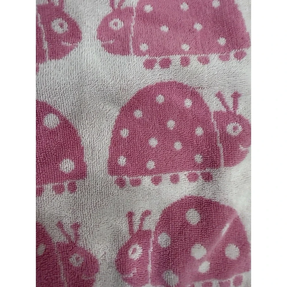 VTG Pottery Barn Kids Ladybug Beach Towel Pink Navy Blue Trim 2017